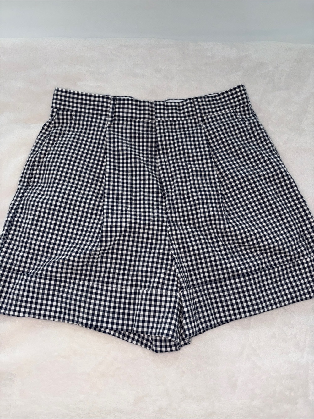 ASOS Navy Blue and White Gingham High-Waist Women’s Shorts